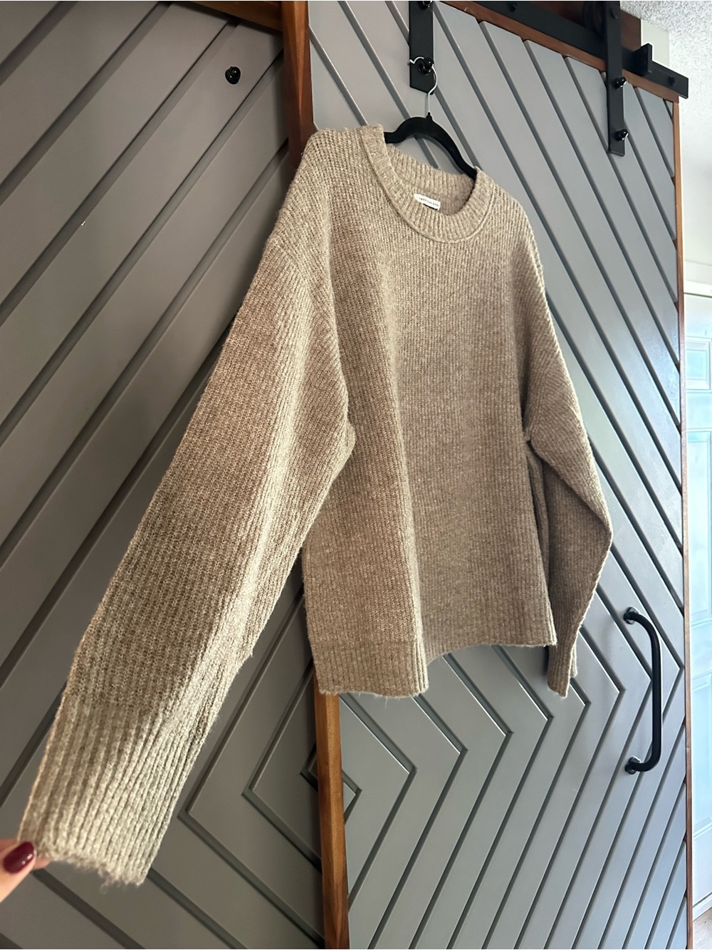 American Eagle Outfitters Neutral Tan Ribbed Crewneck Sweater